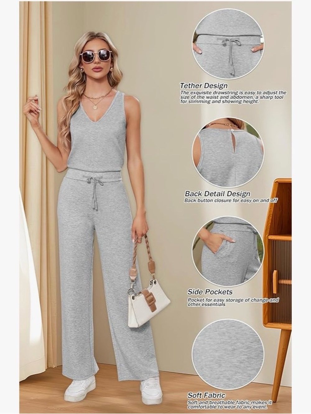 Sarin Mathews Sleeveless Gray Knit Jumpsuit (Amazon)